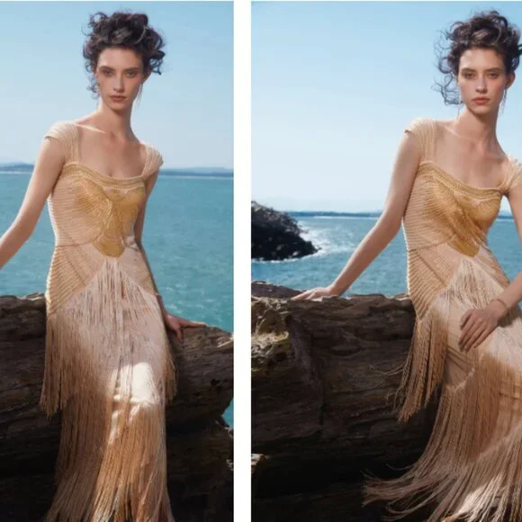 Babeyond Graceful Gradient Bead Fringe Champagne Gold Flapper - Picture 2 of 6